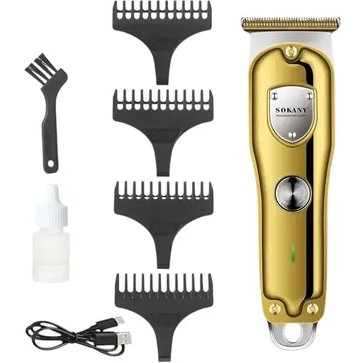 Бездротова машинка для стрижки волосся Sokany SK-LF-16003 4 насадки золотистий