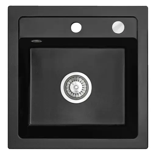 Гранітна кухонна мийка Rea West black з білим вкрапленням ZLE-00115, Чорний матовий - фото 5