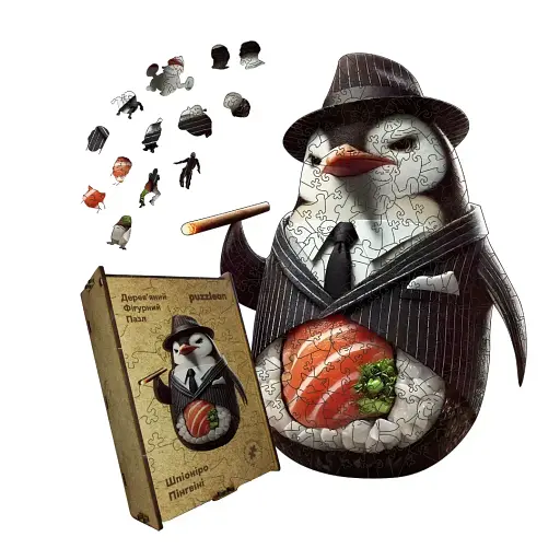 Деревянный фигурный пазл Шпиониро Пингвини, А4, Картонная коробка 100 элементов