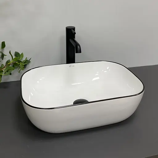 Умивальник VBI Ravenna white black edge накладний VBI-011224, Білий - фото 5