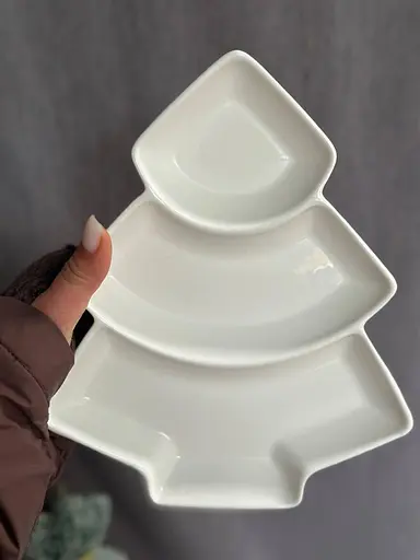 Менажница фарфоровая Stenson MC-4290-9 Елка на 3 секции 23 см Белый - фото 2