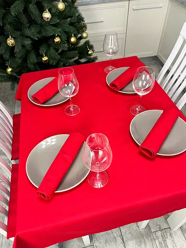 Водовідштовхувальна скатертина новорічна Червоний однотон 180х180 см - фото 8