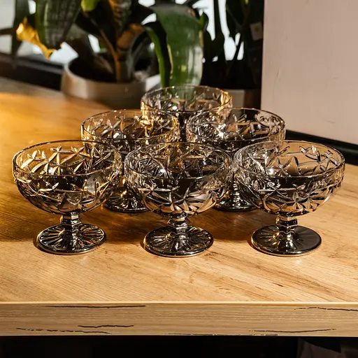 Набор креманок на ножке 6 штук 340 мл стеклянные креманки для мороженого жле и десертов Серый Yiwu HP-19-185 - фото 2