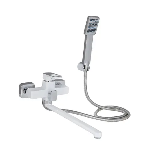 Смеситель для ванны Lidz Wawel 005 с поворотным изливом (c душевым гарнитуром) (k35) LDWAW005WHI45399 White Белый - фото 1