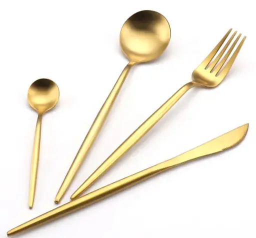 Набор столовых приборов золото из нержавеющей стали 18/10 на 4 предмета. - фото 3