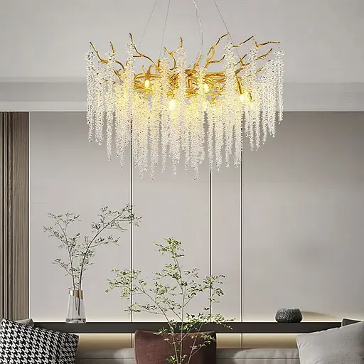 Изысканная подвесная золотая люстра с хрустальными камнями 60 см Арт. 33001 -600 GD Line F - фото 1