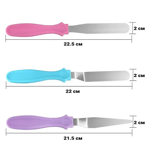 Набор кондитерских шпателей скребков из нержавеющей стали для крема, мастики и выравнивания тортов (3 шт.), Kitchen Master 85274 - фото 6