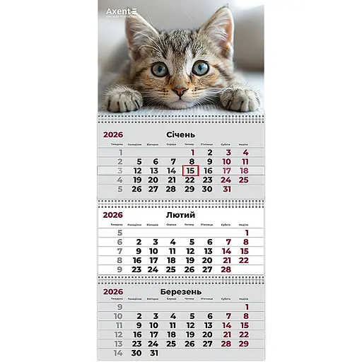 Календар настінний Axent Cats на пружинах квартальний на 2026 рік (8803-26-13-A)