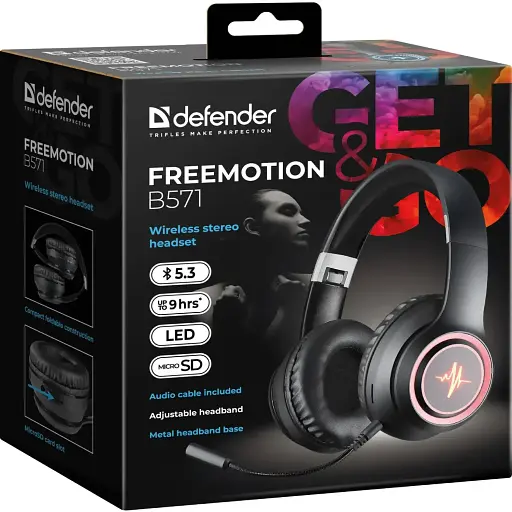 Наушники с микрофоном Defender FreeMotion B571 Bluetooth гибкий микрофон LED черные - фото 5