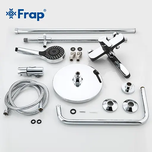 Душова система Frap F2442, поворотний вилив - перемикач на лійку, 3 режими, чорний/хром, Чорний матовий - фото 5