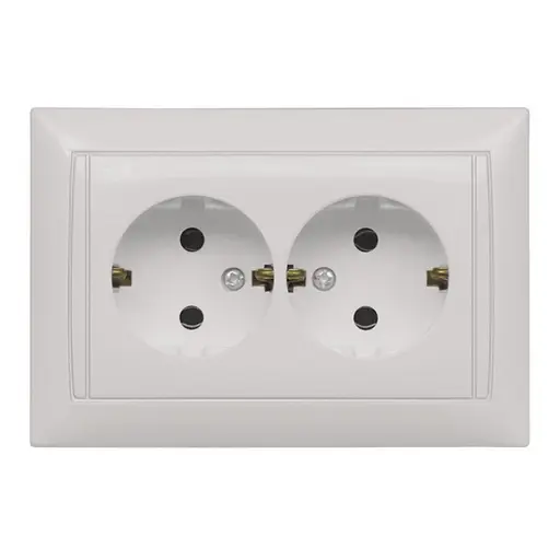 Розетка встраиваевая двойная с заземлением закал.керам. Primera белая 3008 LUXEL - фото 1