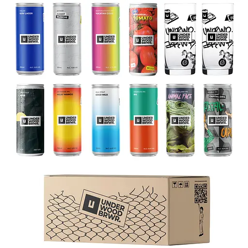 Набор пива дегустационный Underwood 4.1-8% 10 банок 0.33 л + 2 фирменных бокала Atl 250 мл - фото 2