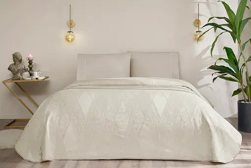 Постільна білизна з жаккардовим покривалом-піке Flava Grey / простирадло на резинці Tac pbe0051421 - фото 1