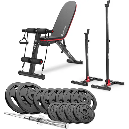 Набір Hop-Sport Strong 69кг з лавкою HS-1030 і стійками 1002L