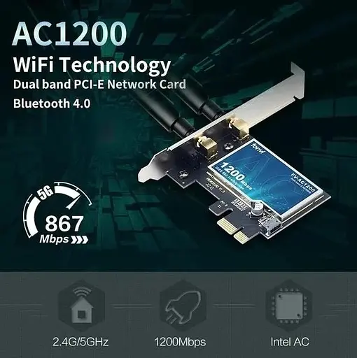 Мережева карта Fenvi FV-AC1200 Bluetooth + Wi-Fi 2.4 / 5 GHz PCI-E до 1200 Mbps з антенами (18841) - фото 6