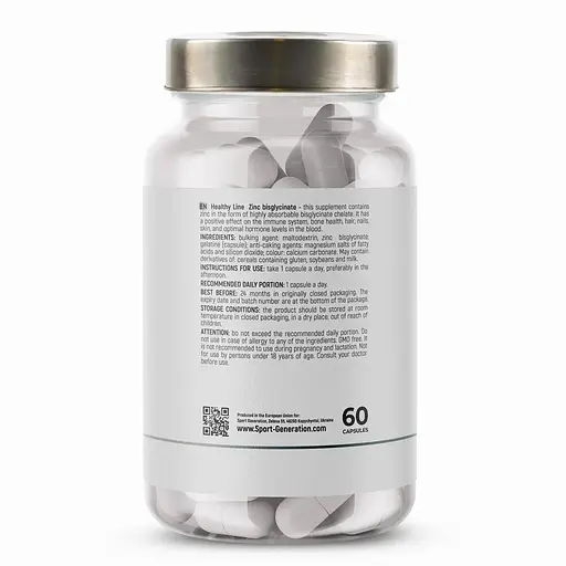 Бісгліцинат цинку Sport Generation Healthy Line Zinc Bisglycinate, 60 капсул - фото 3