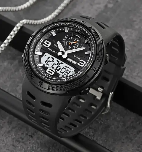 Мужские спортивные часы Skmei 1655 (Черные с белым табло) - фото 4