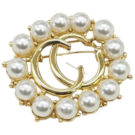 Елегантна брошка з перлинами для особливого образу декоративна жіноча прикраса на одяг Золотистий - фото 1