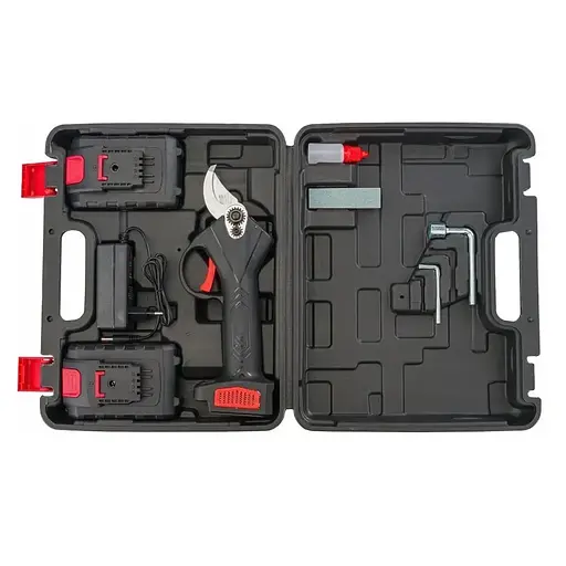 Секатор аккумуляторный в кейсе садовый для обрезки веток деревьев кустарников 2 аккумулятора 48 Вт Черный - фото 10