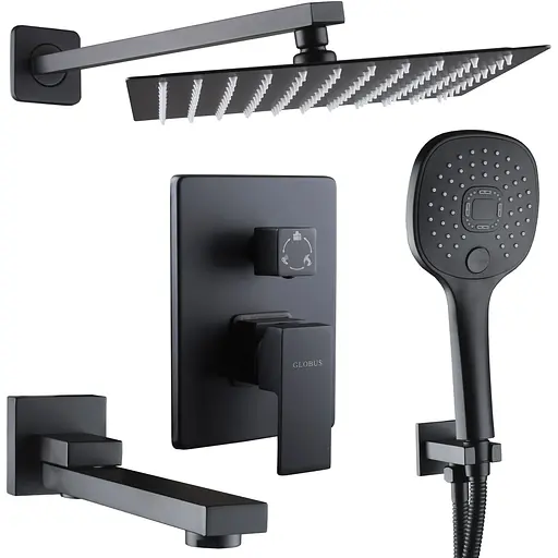 Душова система Globus Lux Smart GLM-305N-BB вбудована на три споживача,поворот. вилив,Чорний мат, Чорний матовий - фото 1