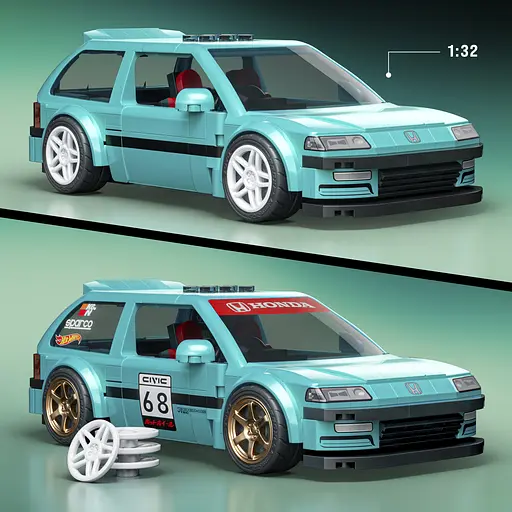 Колекційна машинка-конструктор Hot Wheels Mattel Brick Shop Speed Honda Custom 90 Civic EF (JHF62) - фото 2