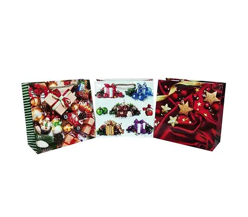 Подарунковий пакет, 150 г/м², Новорічний, 16x16x7 см, 6 шт. в упаковці (В асортименті)