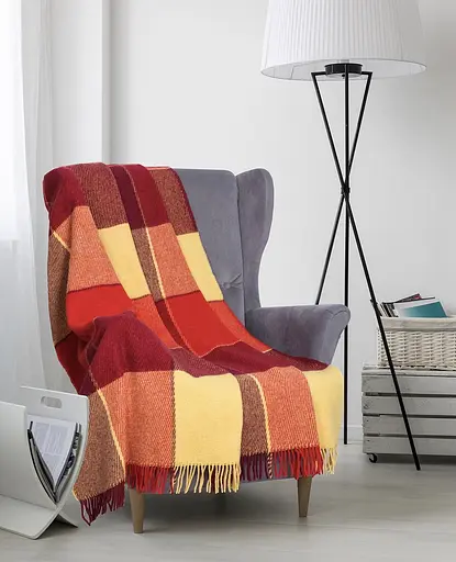 Плед вовняний Vladi Ельф 140х200 яскраво.жовто-червоно-бордовий 1 - фото 1