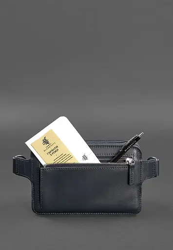 Шкіряна поясна сумка Dropbag Mini темно-синя - фото 5