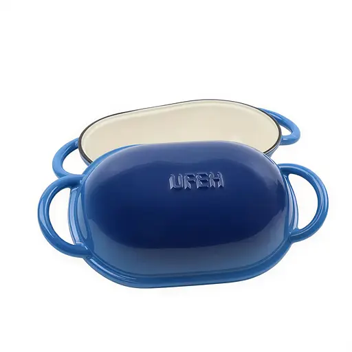 Чавунна овальна форма для випікання хліба з кришкою 25×17×15 (см) форма для хліба в духовку Синій Premium Cookware HP-1-23-BLUE - фото 2
