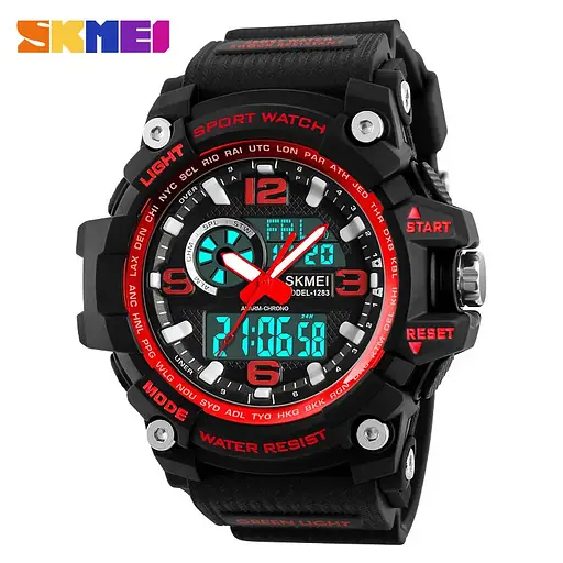 Чоловічий наручний годинник Skmei Disel 1283 (Чорний з червоним) - фото 4