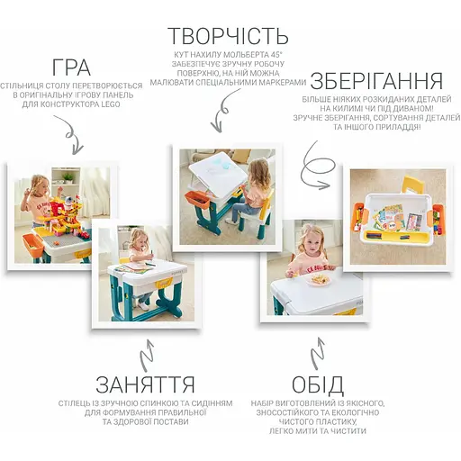 Детский многофункциональный столик и стульчик Poppet Трансформер 6в1 синий (PP-004) - фото 16