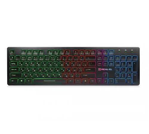 Клавиатура Real-El Comfort 7070 Backlit, черный, USB, мембранная, подсветка символов и боковых граней клавиш, 103 кнопки - фото 1
