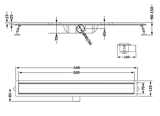 Линейный трап Qtap Taurus Tile500 из нержавеющей стали с сухим затвором под плитку QTTAUTILE500 - фото 5