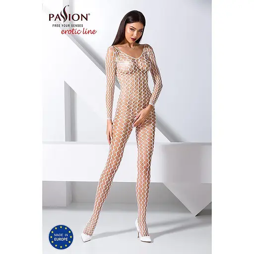 Бодистокинг Passion BS068 комбинезон крупная сетка длинный рукав S/M/L white - фото 2