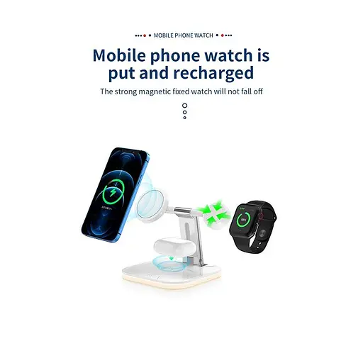 Зарядний пристрій Qi 3in1 LED Magnetic wireless charger JYD-WC101 15W Max білий - фото 3