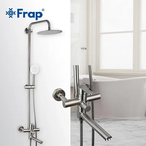 Душова система Frap F24801, поворотний вилив - перемикач на лійку, 1 режим, нержавіюча сталь - фото 2