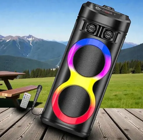 Переносна колонка караоке ZQS-6220 Bluetooth акустична система з мікрофоном та підсвічуванням 20 Вт USB Чорний - фото 6