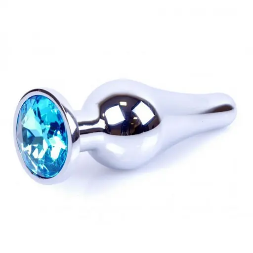 Металева анальна пробка з кристалом Boss Jewellery Silver Butt Plug Light 9.5 см (блакитний)