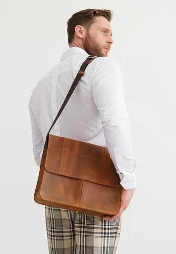 Шкіряна сумка-портфель Classic світло-коричневий Crazy Horse з ефектом Pull Up - фото 5