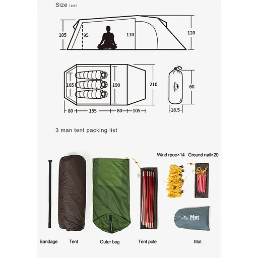 Намет тримісний Naturehike Opalus UL NH17L001-L Світло-зелений - фото 3