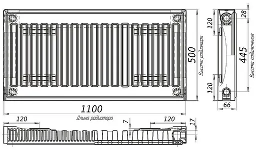 Радіатор сталевий панельний Kalite 11 бок 500x1100 000024132, Білий - фото 2