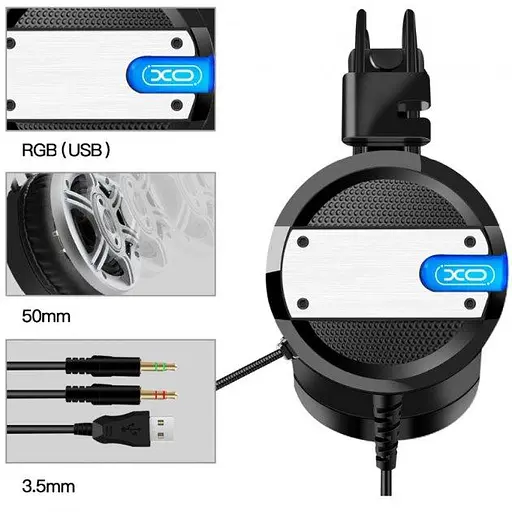Ігрові навушники XO GE-02 ігрова гарнітура для комп'ютера з мікрофоном (Чорні) - фото 7