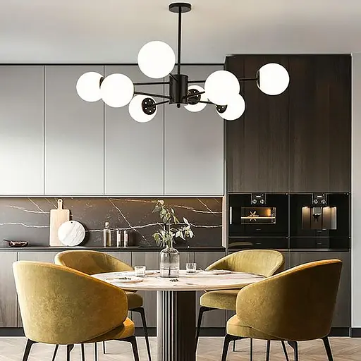 Мінімалістична люстра на 8 білих матових плафонів Line.F CD 111/8 BK - фото 1