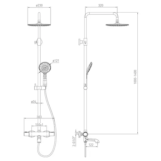 Душова система Volle Cromo Sistema 1580.090201, Хром - фото 2
