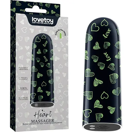 Вібратор для клітора Lovetoy Heart Massager Glow In The Dark 8.5 см чорний