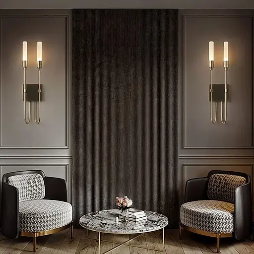 Подвійне бра в корпусі латунь з видовженими плафонами 68х18 см Line F Арт. W1824/2 AB - фото 2