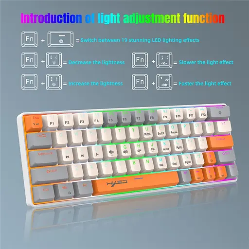 Игровая механическая проводная клавиатура HXSJ V500 / Blue Switch / 60% / RGB / Colourful - фото 3