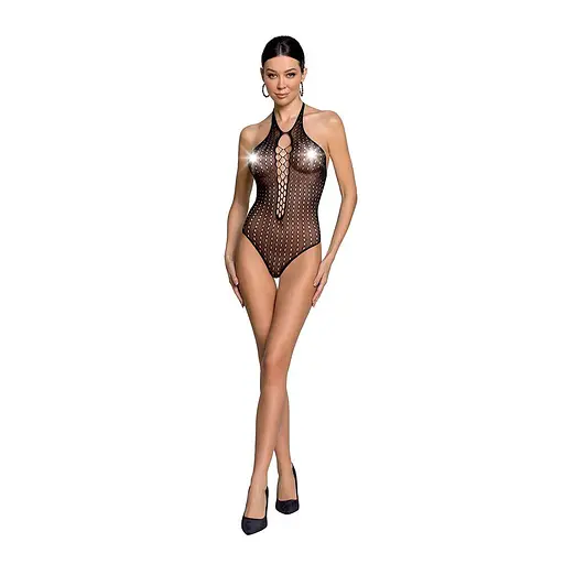 Бодистокинг с декольте Passion BS088 black имитация корсетной шнуровки One size - фото 3