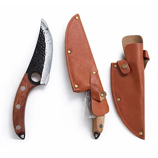 Обвалочный нож для мяса Satori из нержавеющей стали в кожаном чехле с кованым лезвием с деревянной рукояткой 27.5 см 88206 - фото 6