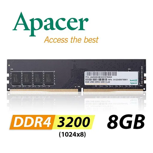 Оперативна пам'ять модуль DDR4 8GB Apacer 3200 MHz (EL.08G21.GSH) - фото 3
